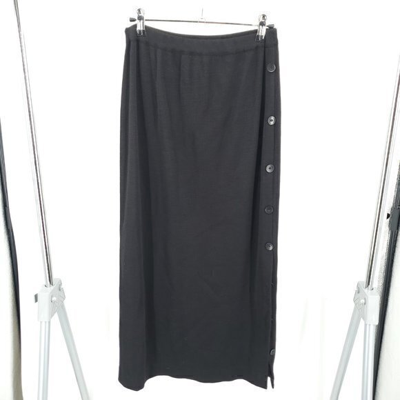 Vintage Jones New York Wool-Blend Maxi Skirt Side Slit/Buttons S Black Pull-on - Picture 1 of 15